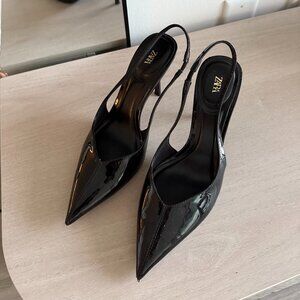 ZARA Black Patent Slingback Heels – Size 37